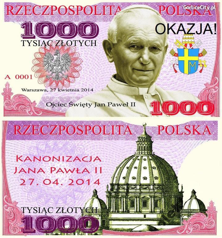 Polska 1000zł 2014 Jan Paweł II